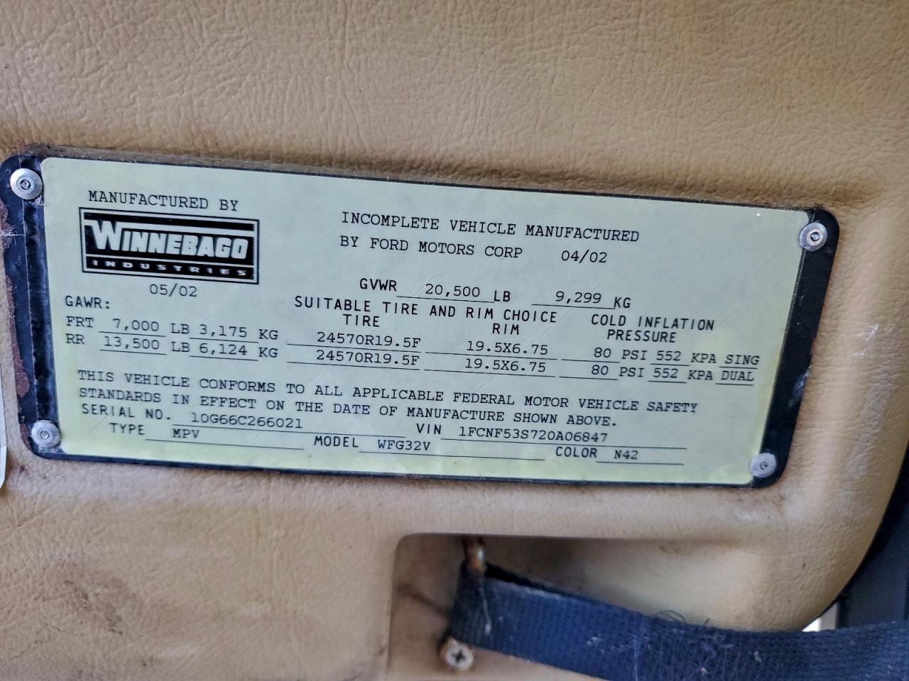 Winnebago Adventurer Super Duty Stripped Chassis Image 7